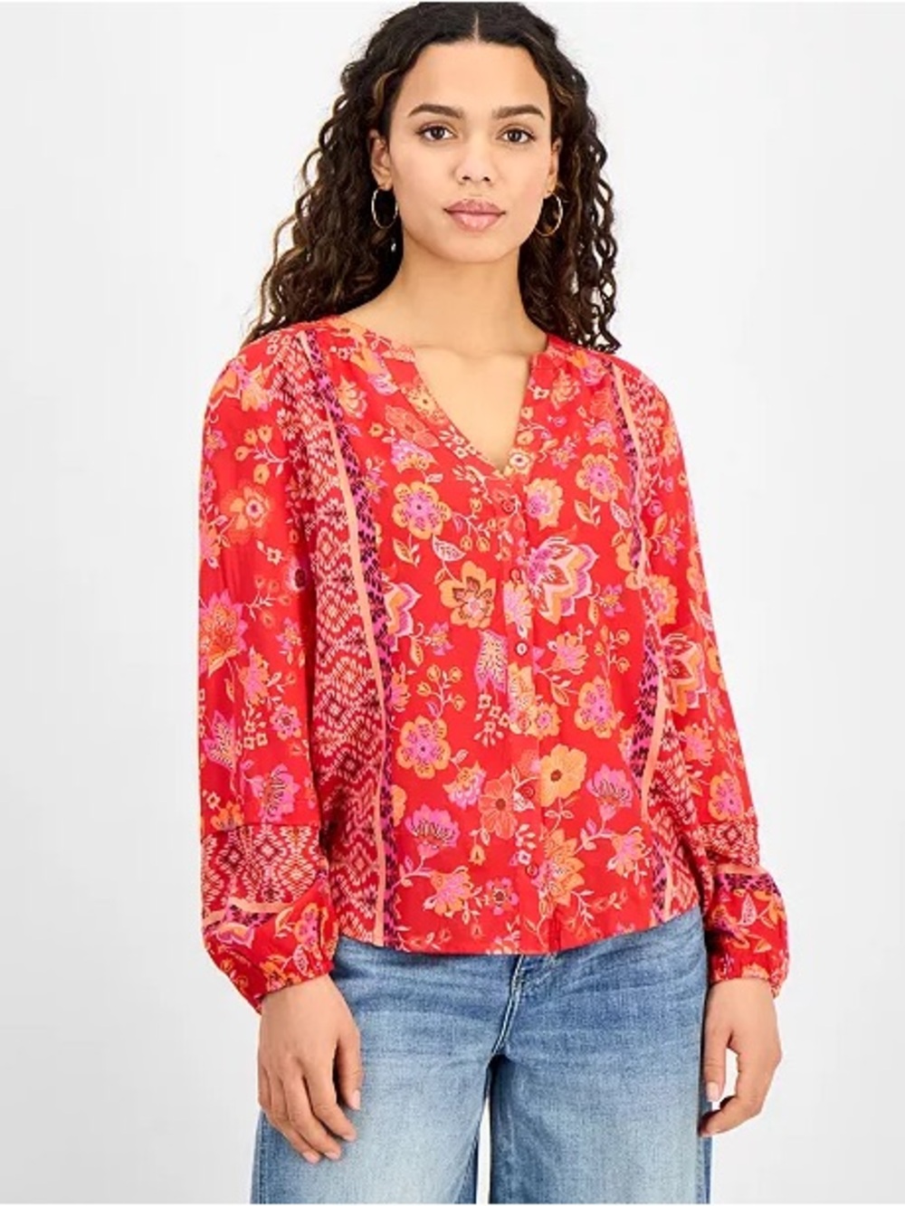 Liverpool mixed-print Button-Front Blouse